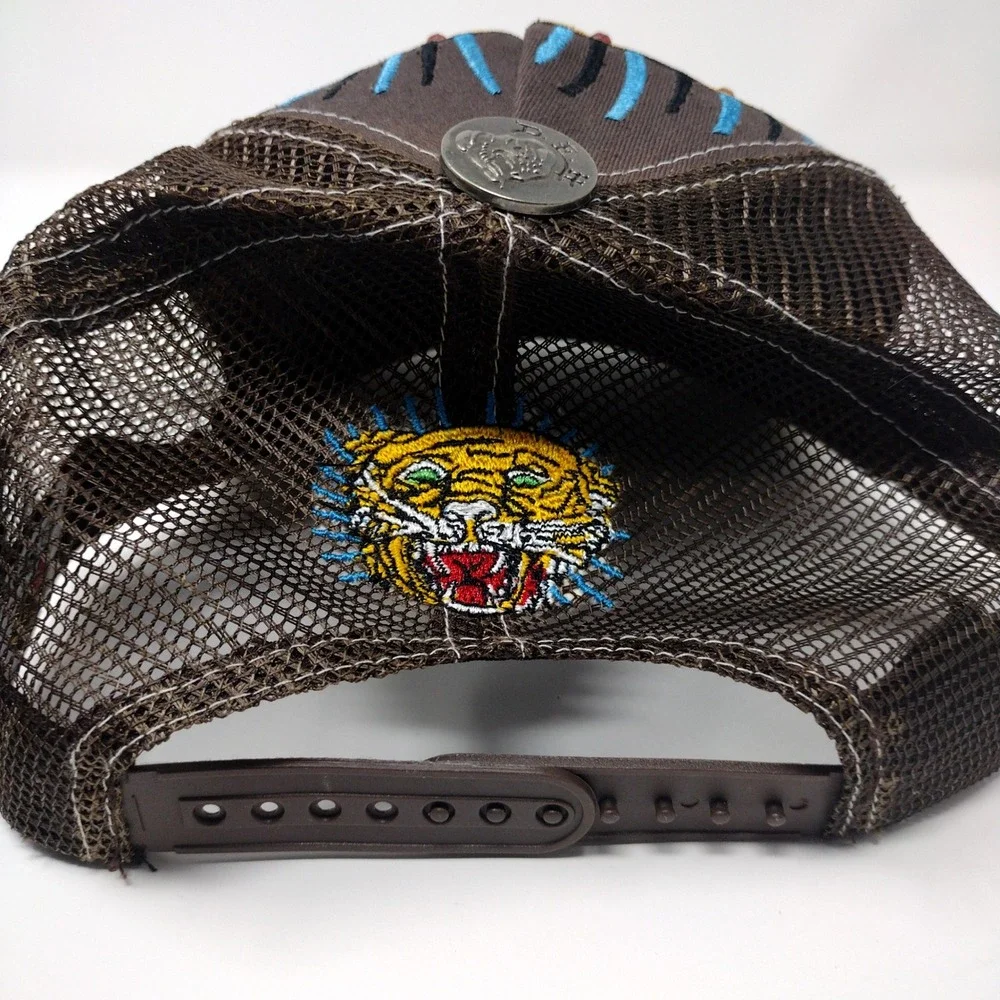 Ed Hardy Mens Brown Tiger Rhinestone Trucker Hat Christian Audigier Snapback Cap